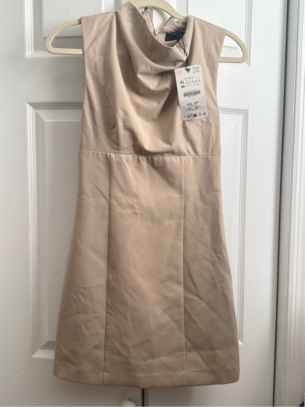 ZARA Beige Cowl Neck Sleeveless Dress